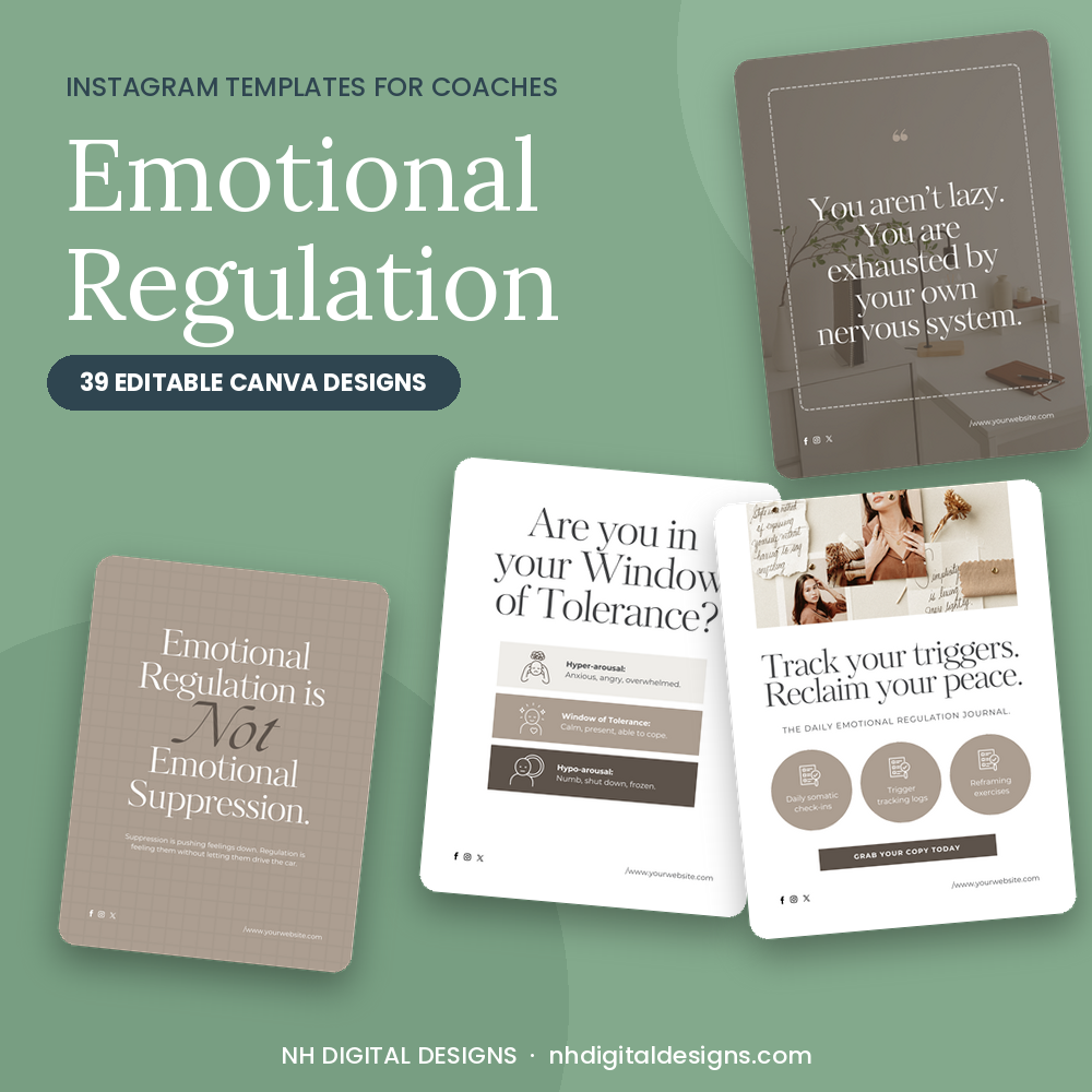 Emotional Regulation Instagram templates, 39 editable Canva designs for coaches