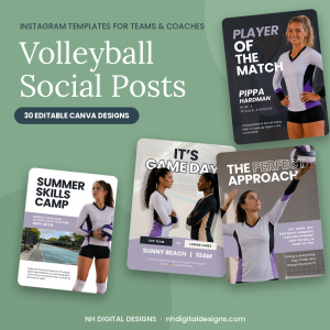 Volleyball social media templates, 30 editable Canva posts for teams and coaches