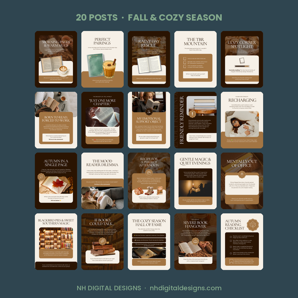 Cozy Bookstagram Instagram Post Templates | 20 Editable Canva Posts for Book Lovers - Image 3