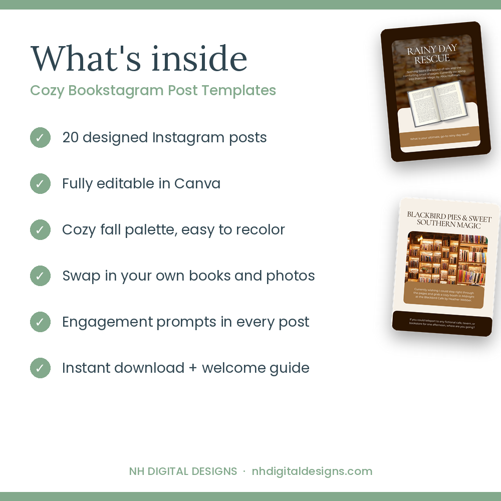 Cozy Bookstagram Instagram Post Templates | 20 Editable Canva Posts for Book Lovers - Image 4