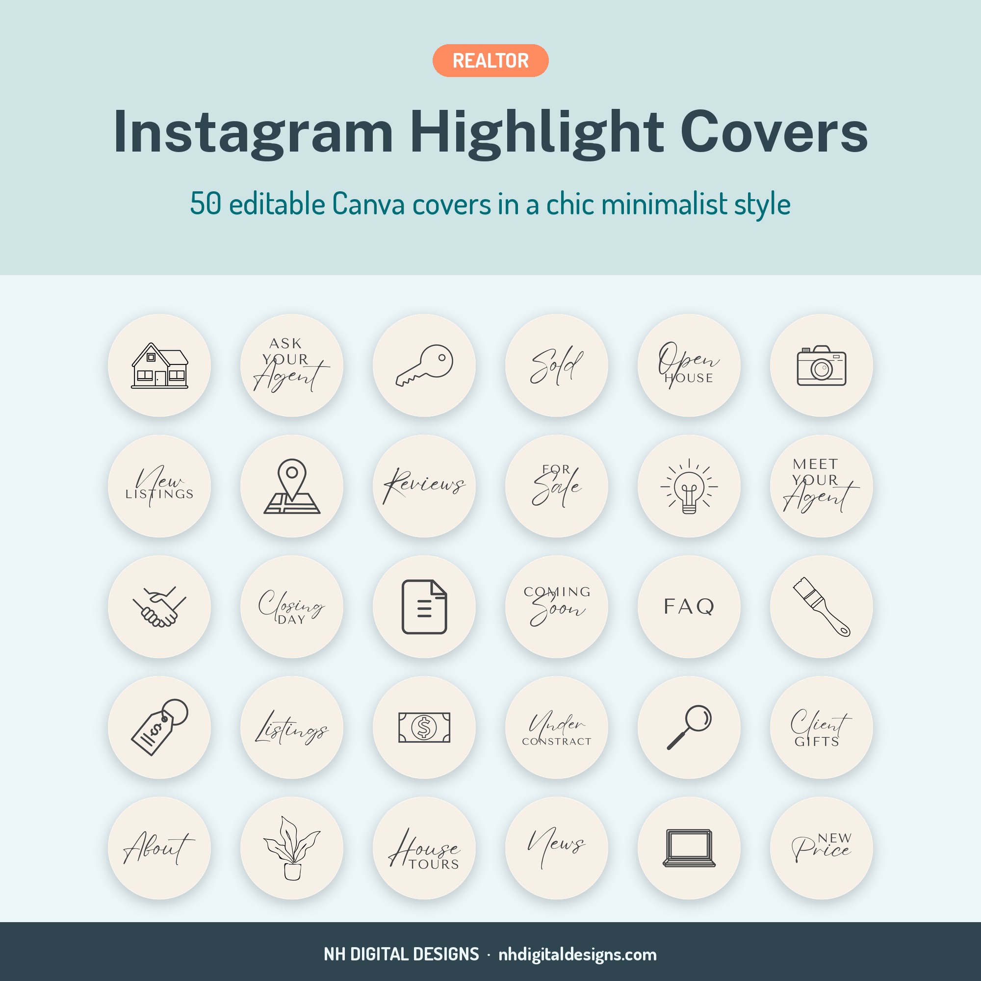 Realtor Instagram highlight covers in a chic minimalist style - NH Digital Designs