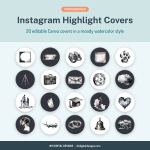 Photographer Instagram highlight covers in a moody watercolor style - NH Digital Designs