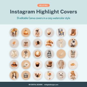 Fall Instagram highlight covers in a cozy watercolor style - NH Digital Designs