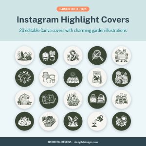 Garden Instagram highlight covers, 20 editable Canva templates