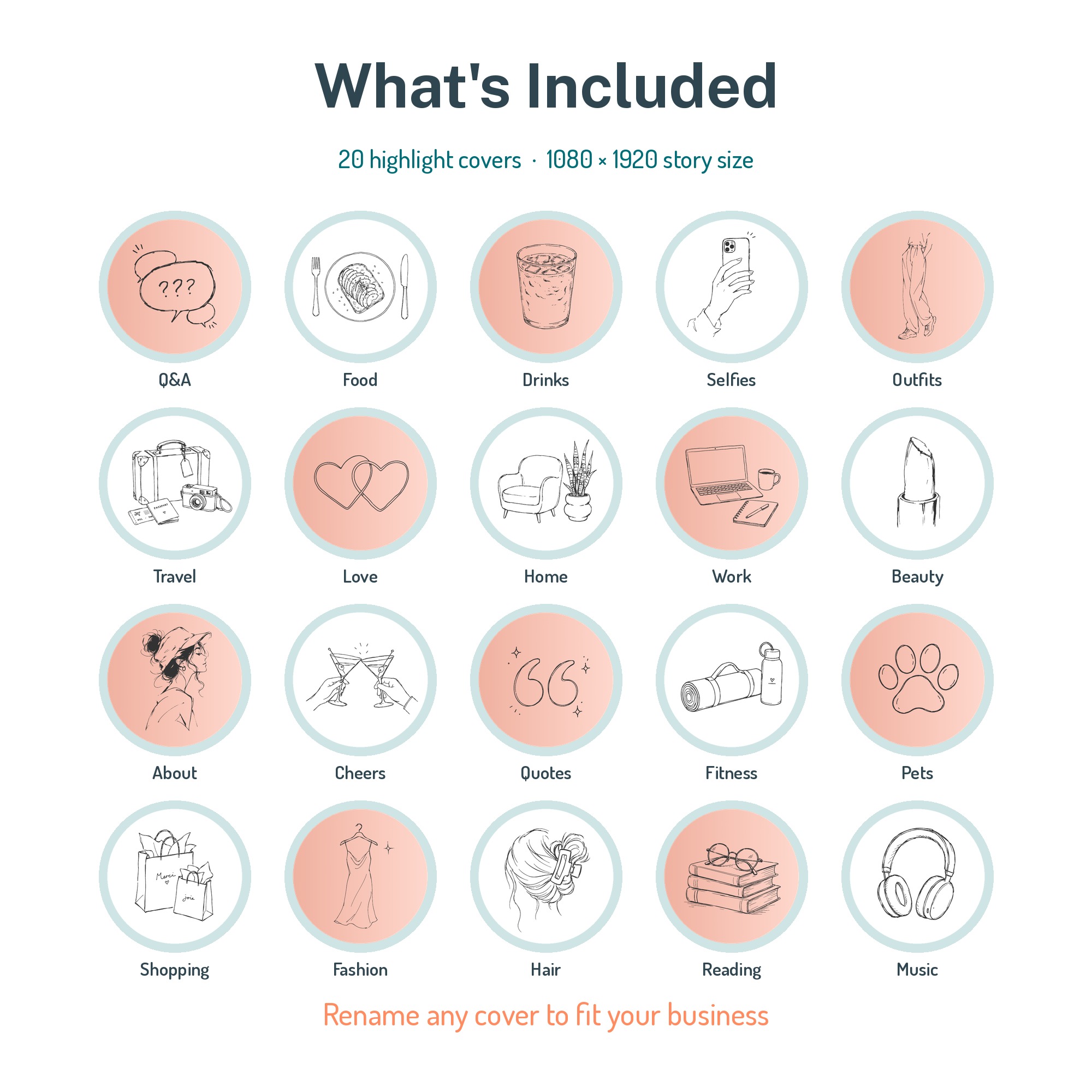 All 20 editable girl influencer highlight cover icons included