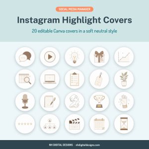Social media manager Instagram highlight covers, 20 Canva templates