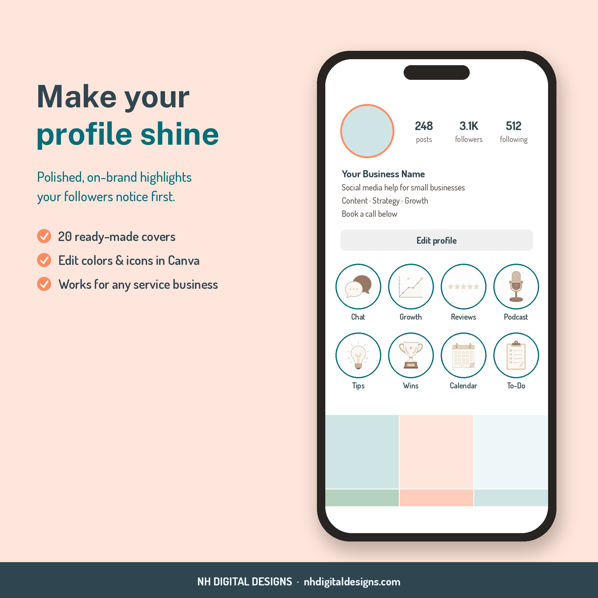 Neutral Instagram highlight covers shown on a phone profile